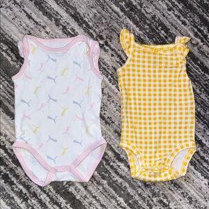 Puma White Bodysuit with Pastel Logo Print and Yellow Checkered Bodysuit